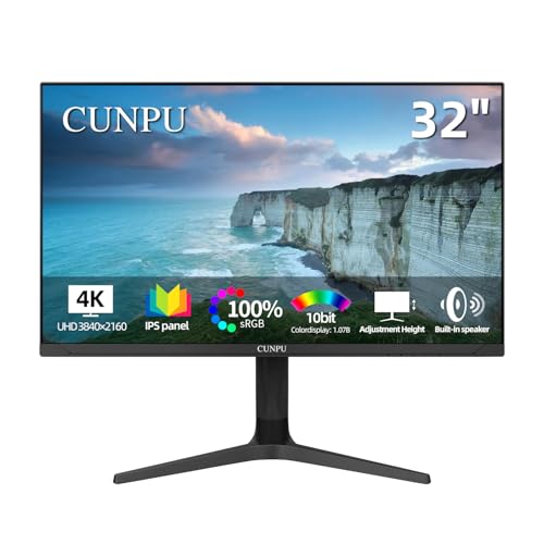 Image of CUNPU 32 inch 4K UHD (3840 x 2160) Monitor IPS Ultra-Thin Computer Monitor 60Hz sRGB 100% Built-in Dual Speakers HDR10 VESA DisplayPort HDMI Height /Tilt /Pivot Adjustment