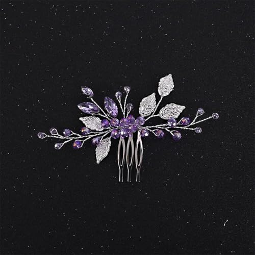 Laroal Elegantes Haarkamm-Stirnband mit Blattkristall-Strasssteinen für die Braut – Lila und Silber, Hochzeits-Tiara für Frauen, Mädchen, Brautjungfern (14 x 7,5 cm)