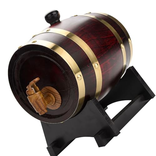 Barril de Vino de Roble, Soporte de 1.5 Litros, Mueble para Beber Hecho a Mano con Grifo Dosificador Fácil, Barril de Cerveza, Barril de Madera de Roble (1.5L)
