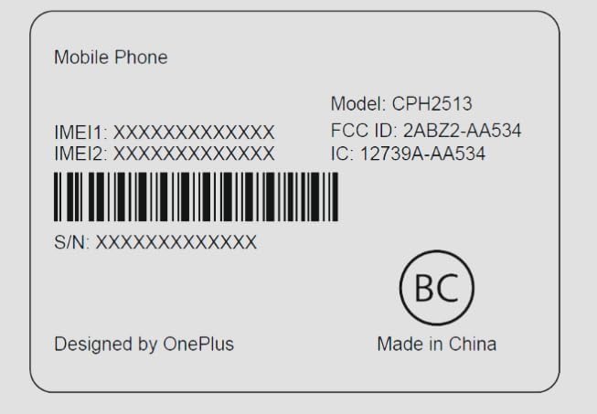 OnePlus Nord N30 5G regulatory label with model and FCC ID