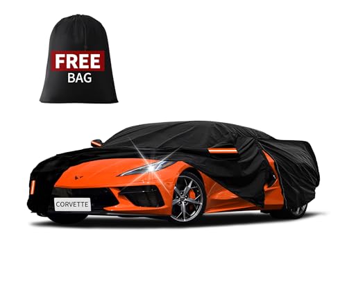 Upgraded Car Cover Custom Fit for Chevrolet Corvette C4 C5 C6 C7 C8 1980-2024 2025 2026 Waterproof All Weather Full Exterior Cover Rain Sun Snow UV Outdoor Protector with Door Zipper