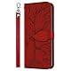 Rostsant Handyhülle für Xiaomi Redmi Note 11 4G / Redmi Note 11S - Geprägter Baum PU Leder Hülle Brieftasche Tasche Hülle - Rot mit Ständer-Funktion
