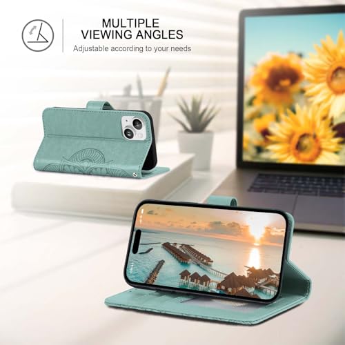 Ateeky Wallet Case for iPhone 15 Plus,[RFID Blocking] 3 Card Holder Stand with Credit Card Slot PU Leather Magnetic Protective Flip Cover for iPhone 15 Plus (Green) by Ateeky - Used condition - Image 3