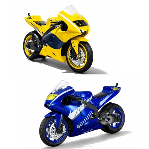 Image of Combo of 2 Diecast Motorcycles, Yamaha MotoGP 46 Track Bike (Yellow) and MotoGP 46 Track Bike (Blue), 1:12 Scale, Light & Sound Functions, for Ages 8-14 and Adults