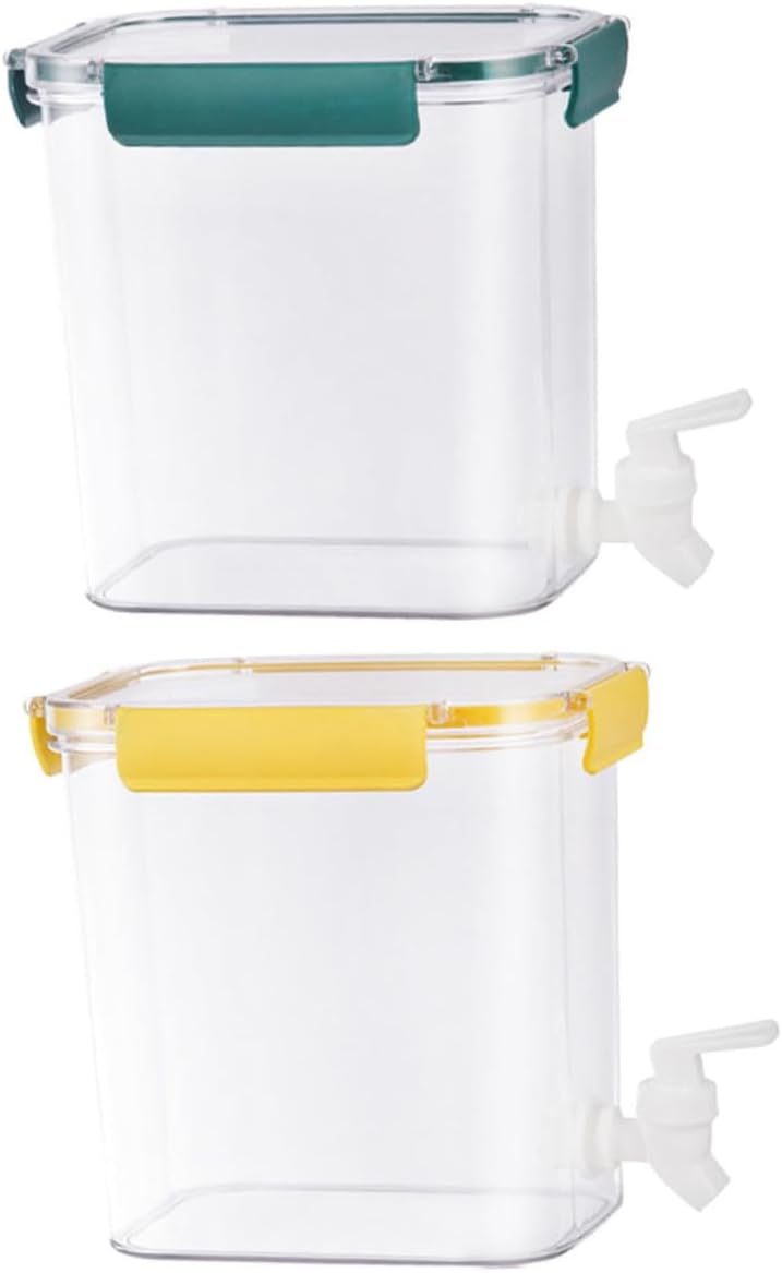 Cabilock Multi-functional Beverage Dispenser Set 2pcs 4.5l Yellow Green Liquid Container with Spigot Milk Dispenser for Fridge and Party Juice Serving