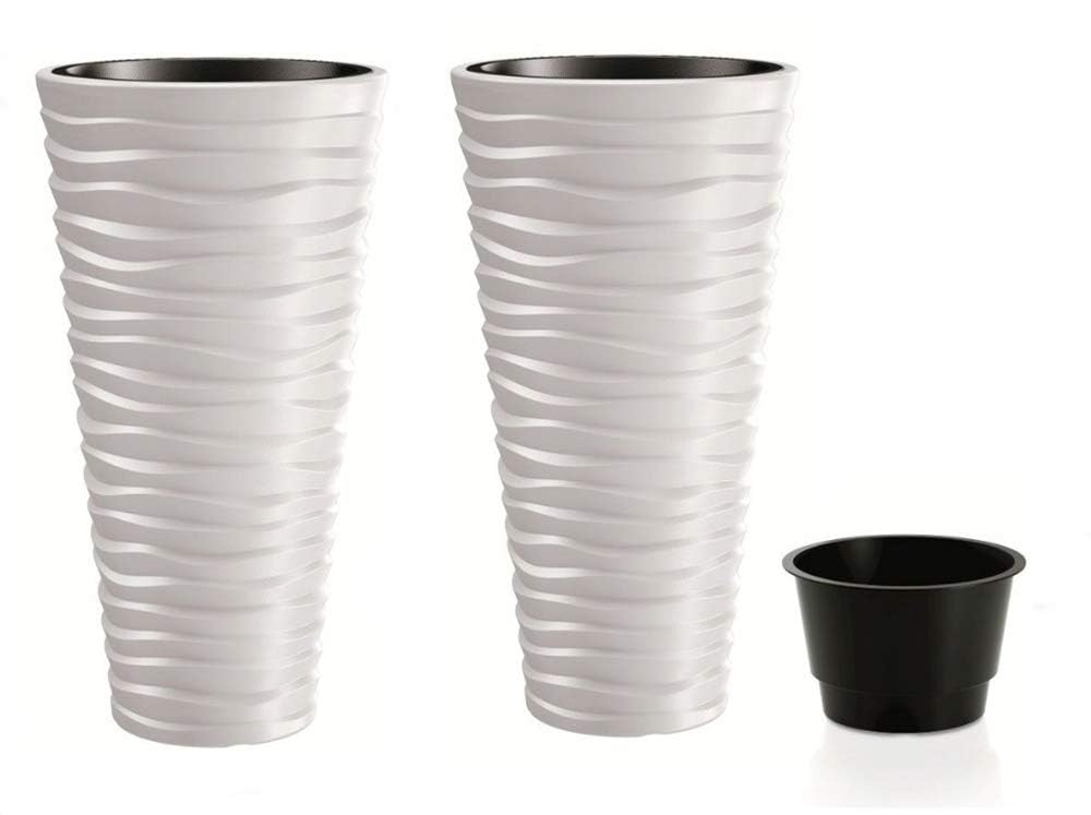 rg-vertrieb 2 Stück Blumenkübel Pflanztopf Blumentopf Pflanzkübel 3D Effekt Welle Design mit Einsatz 75cm weiß