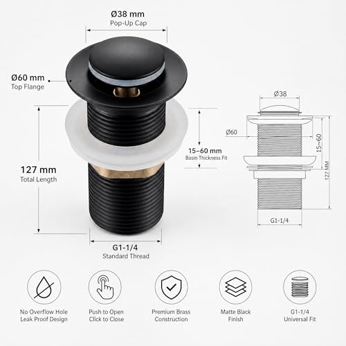 Image of InArt Waste Coupling for Wash Basin /Pure SS 5 inch Drain Out let System Full Thread Half-Cap Pop up Coupling for Wash Basin Accessories (Matt Black - Pack of 1)