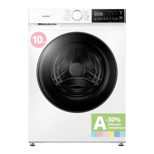 COMFEE' Machine a laver, Lave Linge 10kg, Classe énergétique A-30%, 14 programmes, Lavage intelligent contrôlable à distance, Élimination des poils...
