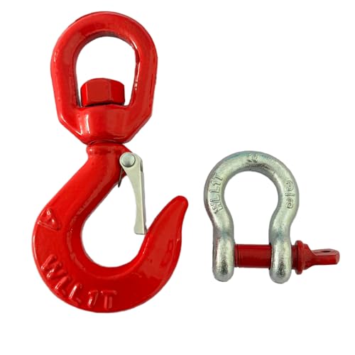 HENBOW 1 Ton Swivel Lifting Hooks and D Ring Shackles,G80 Chain Hooks with 3/8" Shackle,2200Lbs Safety Load Limit,Heavy Duty Alloy Steel Round Rotating Sling Towing Log Hook