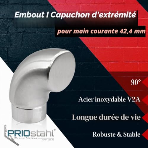 PRIOstahl Lot de 4 embouts de main courante - 42,4 mm - 90° - À insérer et à coller - En acier inoxydable V2A – vue 3