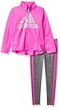 adidas Girls' Zip Front Peplum Jacket and Mélange Tights Set, Screaming Pink, 6X