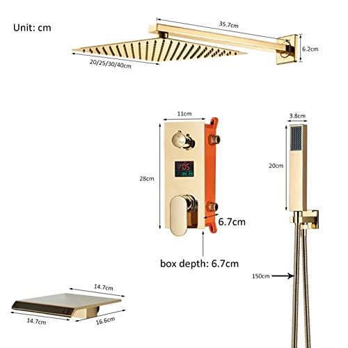 Douche de tête et douchette dorée encastrable avec bec cascade 20cm - 4