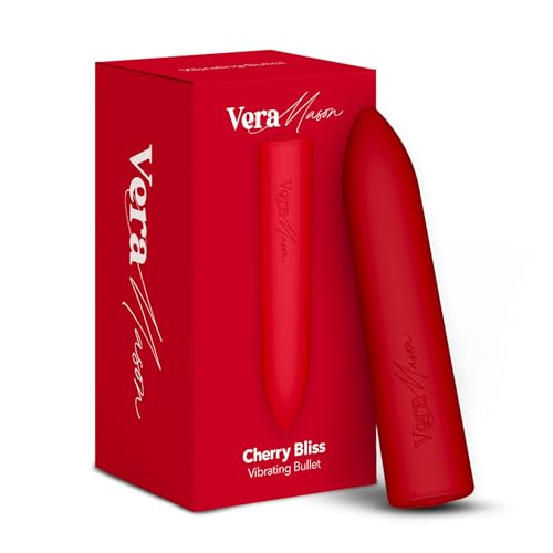 Vera Mason Mini Bullet Vibrator for Women, 10 Vibration Modes, 100% Waterproof & Whisper-Quiet Pocket Vibrator, USB Rechargeable Clitoral Stimulator for Self-Care & Intimate Wellness (Cherry Red)