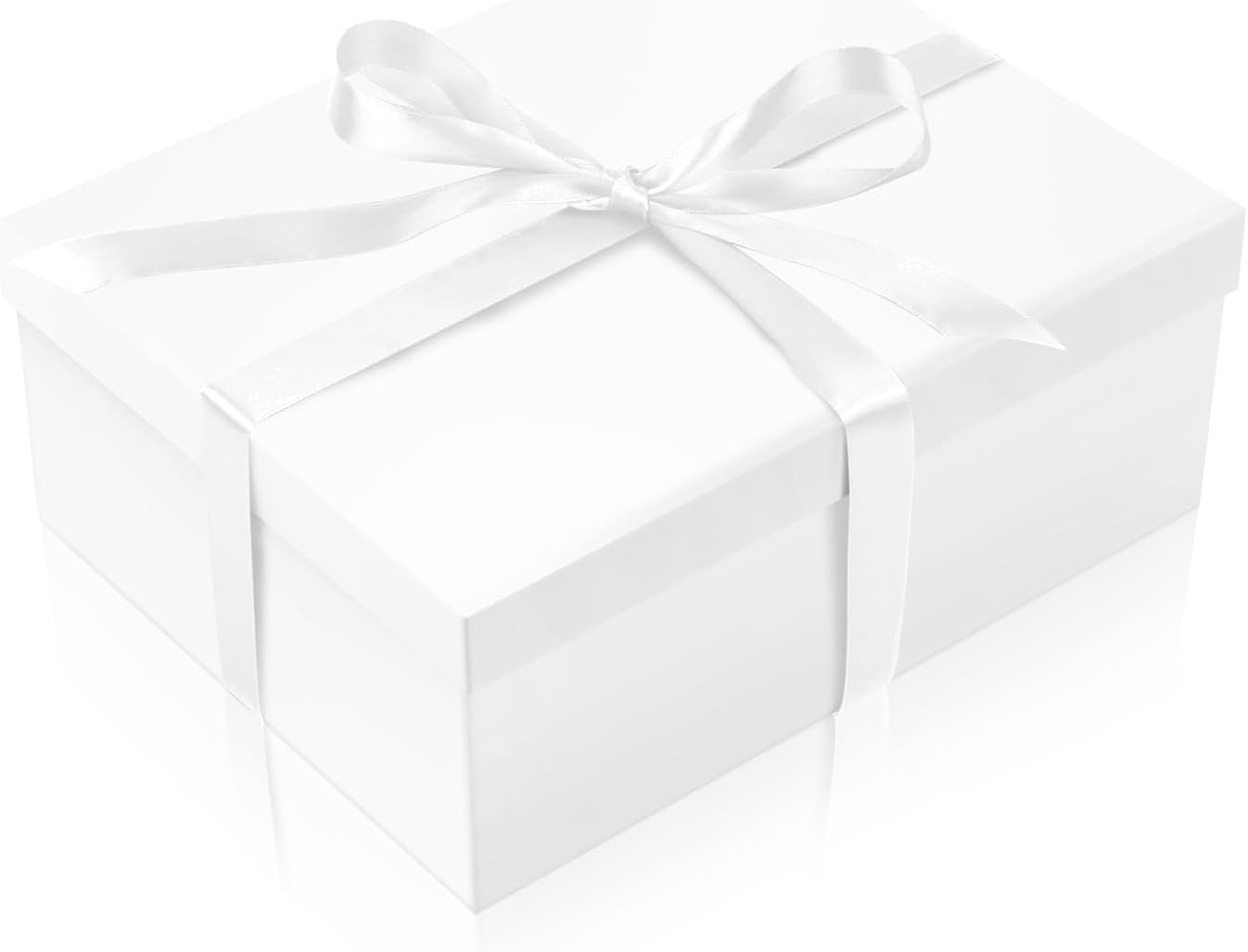 Linelglobal Large Gift Box with Lid for Present with Ribbon Filler Paper for Birthday Anniversary Father Day Foldable 16.5x12.5x5.9 - White