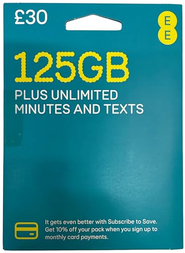 La tarjeta SIM más rápida del Reino Unido, llamadas y mensajes de texto ilimitados del Reino Unido, velocidad máxima de 25 Mbps, SIM sin contrato (EE £30-125GB)