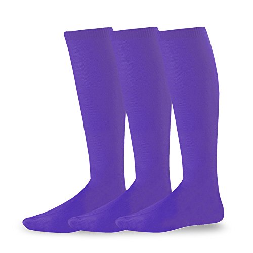 Cushioned Sports Socks For Men Large Softball Baseball Soccer Over The Calf Tube Socks 3-Pairs (Large (10-13), Purple) #TOP30