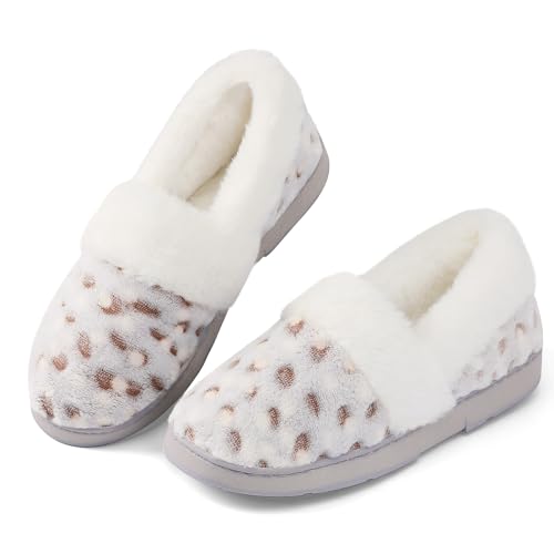 Bigwow Women's Slippers Soft Fuzzy Plush Lined Slip On Loafer with Memory Foam Warm House Slipper Anti-Slip Indoor Outdoor Shoes
