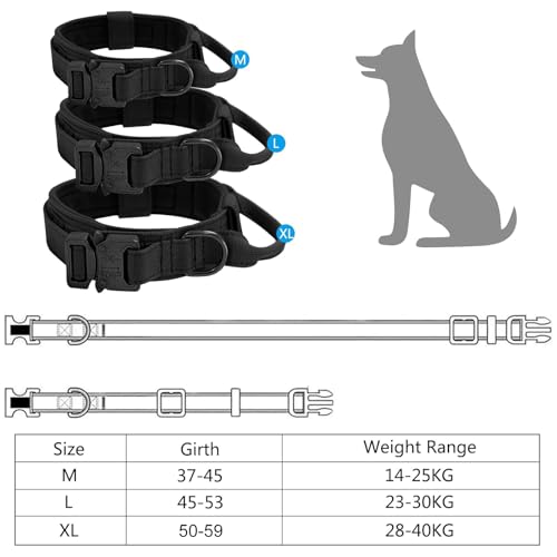 Ledeak Verstellbares Taktisches Hundehalsband mit Steuergriff, Militär-Nylon mit Metallschnalle für mittelgroße und große Hunde (L, Schwarz)