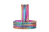 KAMAK Plain and Glossy Finished Raindrop Glass Bangle Set For Women and Girls - Pack of 12 (SIZE 2.8) (MULTI)