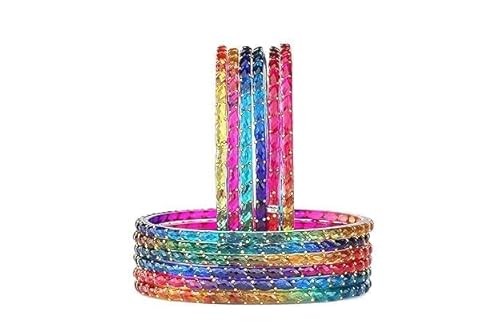 KAMAK Plain and Glossy Finished Raindrop Glass Bangle Set For Women and Girls - Pack of 12 (SIZE 2.8) (MULTI)