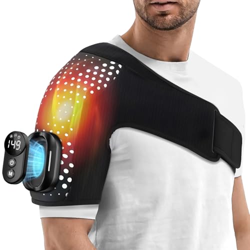 Almohadilla térmica inalámbrica para hombros con masajeador, con control remoto desmontable, envoltura de masaje de hombro con 6 niveles de calefacción, 5 modos de vibración, masajeador rotador para