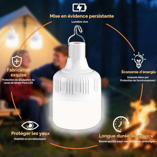 2 Pièces Lanterne Camping, Lampe Camping USB Rechargeable, Lumière de Camping Extérieure Portable, 3 Modes Luminosité, Lampe Tente Étanche pour Pêche Randonnée Patio Jardin Secours – vue 2