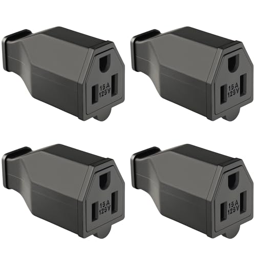 NEMA 5-15P Electrical Replacement Plugs End, Extension Cord Ends 125V 15A 2Pole 3Wire Female Plug，Ground Neutral Generator Plugs, 3 Prong Power Replacement Plug, 4-Pack