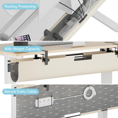 Image of No Drill Under Desk Cable Management Tray, 30 inch Felt Cord Organizer | Clamp or Screw Mount, Converts to Privacy Panel, Pegboard Design, Wire Management for Standing Desk & Home Office