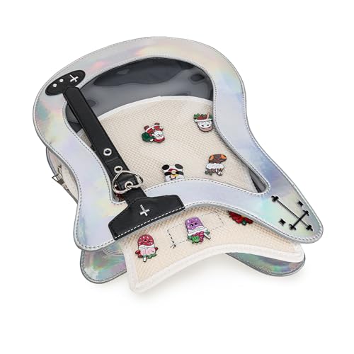 Rock Metal Guitar Ita Bag Crossbody Shoulder Bags Kawaii Cute Clear Window Pin Insert with a Removeable Strap