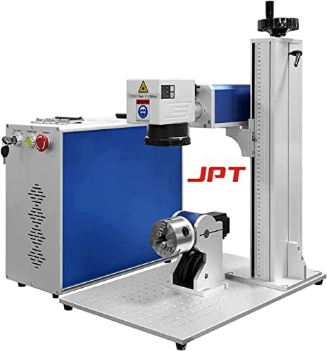 US Stock ZAC Laser Engraver Marking Machine 50W JPT Fiber Laser Metal Engraving Machine with 175 x 175mm(6.89 x 6.89in) and D80 Rotary Axis for Metal Aluminum Steel Marking Compatible with Lightburn