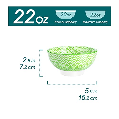 Vancasso Natsuki Cereal Bowls, 22 Oz Ceramic Bowls Set Of 4, Kitchen Serving Bowls Dishwasher Microwave Safe, Soup Bowls For Cereal, Pasta, Salad, Rice, Ice Cream, Dessert, Colorful Japanese Style #TOP1