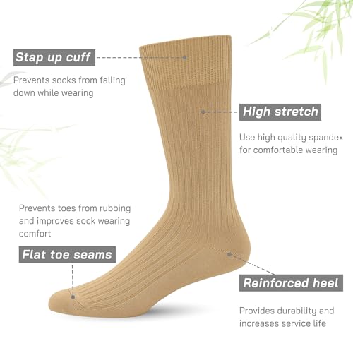 SERISIMPLE Men's Dress Socks - Bamboo Viscose Thin Ribbed Knit, Silky & Soft, Lightweight Business Crew Socks 5 Pairs2