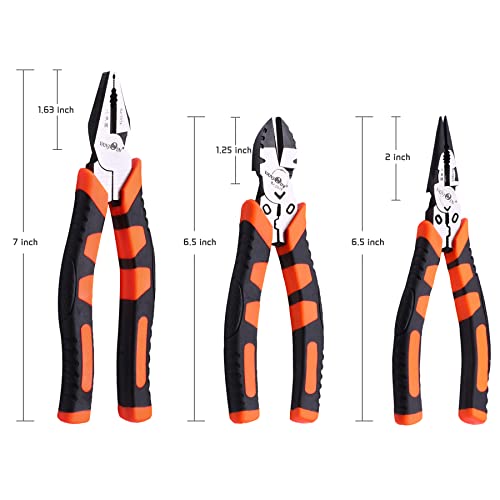 Vanjoin Pliers Tool Set, 7-Inch Linemans Pliers, 6.5-Inch Diagonal Cutter, 6.5-Inch Needle Nose Pliers, 3 Pcs High-Leverage Cutting Pliers For Wire Cutting/Crimping/Screwing/Gripping #TOP1