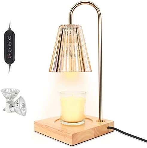 Candle Warmer Lamp with Dimmer, 2H/4H/8H Timer Dimmable Electric Candle Warmer Home Decor Candle Warm Lamps for Jar Candles Wax Melt Safety Night Lamp Scented Jar Candle Heat Lamp with 2 Bulbs