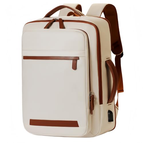 Mochila de Viagem Feminina Com Grande Capacidade Nylon Impermeável,Para 14-15,6 Polegadas Notebook e Negócio Escolar,Com Interface de Carregamento USB Multifuncional (bege)