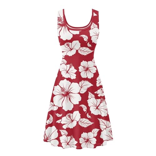 Image of Women Stylish Tank Dresses Sleeveless Round Neck Midi Casual Dress with Pocket for Summer