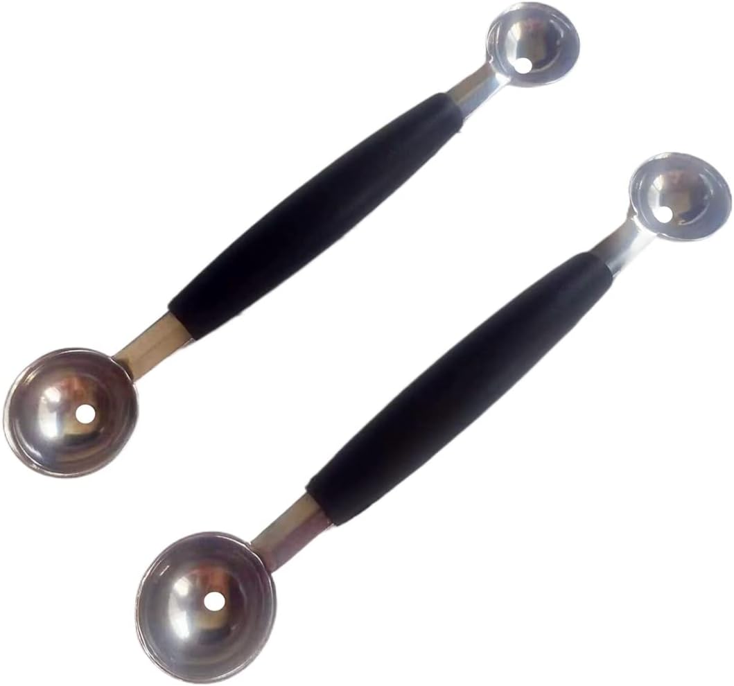 Double-Sided Fruit Melon Baller Spoon, 2 in 1 Stainless Steel Ice cream Ball Spoon Scoops Cutter for Watermelon (2 Pack)