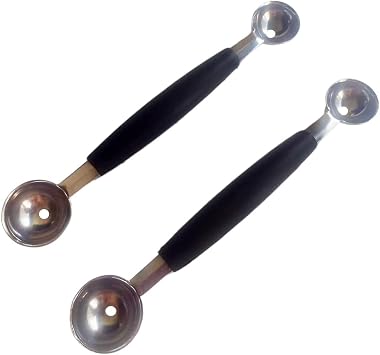 Double-Sided Fruit Melon Baller Spoon, 2 in 1 Stainless Steel Ice cream Ball Spoon Scoops Cutter for Watermelon 2 Pack