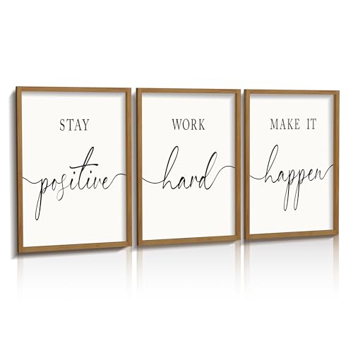 Heiple Motivational Wall Art 11"x14" Framed Wooden Inspirational Office Wall Decor for Men Picture Poster Positive Work Hard Quote Wall Decor for Home Office Bedroom (Brown, 11”x14”)