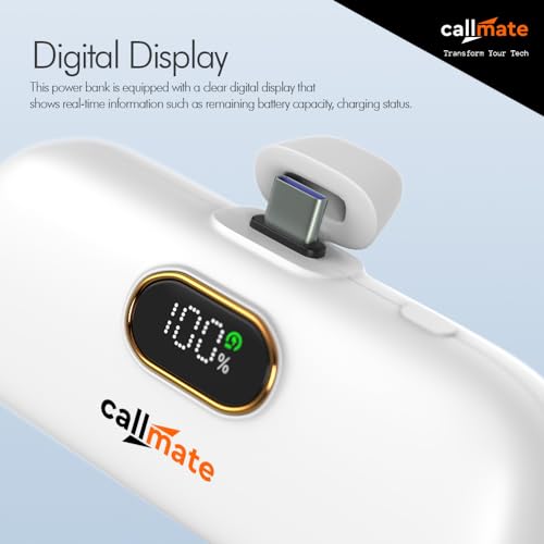 Image of CALLMATE Powernugget 5000mAh 23W Fast Charging Type C Power Bank with 23W Type C PD Input & Output, Compatible with Samsung Type C Phones, Tablets (Type-C, Li-Ion, White)