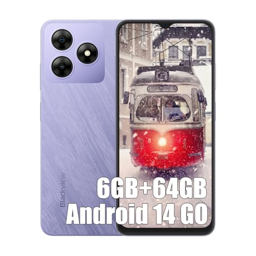 Blackview Wave 8C Teléfono Móvil Android 14, 6GB+64GB+2TB SD, 6.56' HD+ IPS, 4700mAh 10W, Cámara 13MP+8MP, 4G Dual SIM Smartphone Octa-Core, Face ID, OTG, GPS, Funda de Móvil, Morado