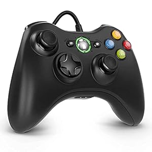 Diswoe&1 Xbox 360 Controller, Game Controller USB Gamepad Gaming Joystick Für Xbox360, Verbessertes Design Ergonomischer Kabelcontroller für Xbox360 Slim, PC mit Windows XP/Vista/7/8/8.1/10, Schwarz,L