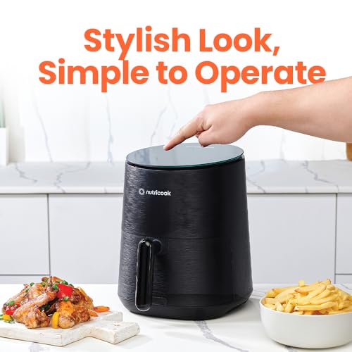 Nutricook Mini fritadeira a ar de 3,5 qt, painel de controle de vidro temperado, 8 funções predefini