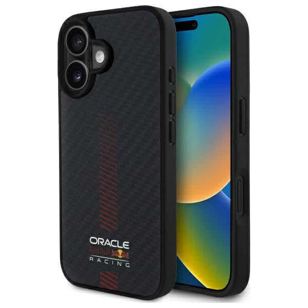 CG MOBILE Red Bull RBHMP16M24CFGSMK Coque pour iPhone 16 Plus 6,7" Noir Barre d'alimentation en fibre de carbone compatible avec MagSafe