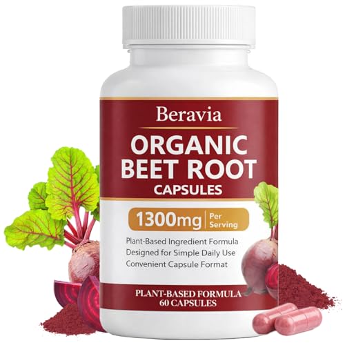 Beravia Organic Beet Root Capsules 1300 mg Beetroot per Serving Supports Circulation & Daily Energy for Active Lifestyles Plant-Based Antioxidant Formula 60 Capsules (1)