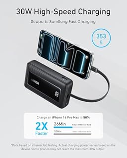 Anker Zolo Power Bank(2025 Upgrade), 20,000mAh 30W High-Speed Portable Charger with Built-In USB-C Cable, Battery Pack For iPhone 17/17 Air/17 Pro/17 Pro Max/16/15 Series, Galaxy, and More