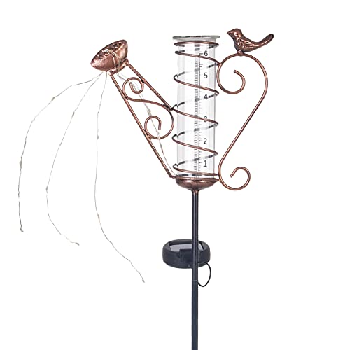 Venniy Regenmesser für den Außenbereich, Vogel-Solar-Regenmesser mit Metallpfahl, LED-Lichter für Garten, Hof, Terrasse, Dekoration Cover