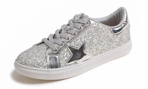 Image of FEVERSOLE Women's Fashion Lace Up Dress Sneakers Sparkly Party Shiny Shoes