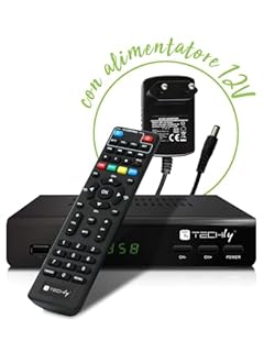 Techly 360974 Decoder Ricevitore Digitale Terrestre DVB-T/T2 H.265 HEVC 10bit Metallo con Telecomando Universale 2 in 1 con Alimentatore 12V Nero