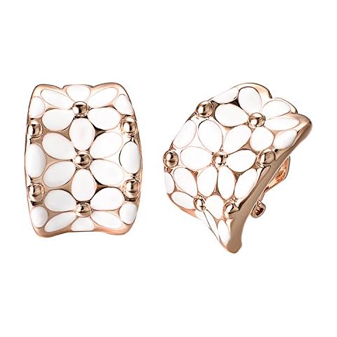 Yoursfs Rose Gold Clip-On Earrings with White Enamel Flower Cover